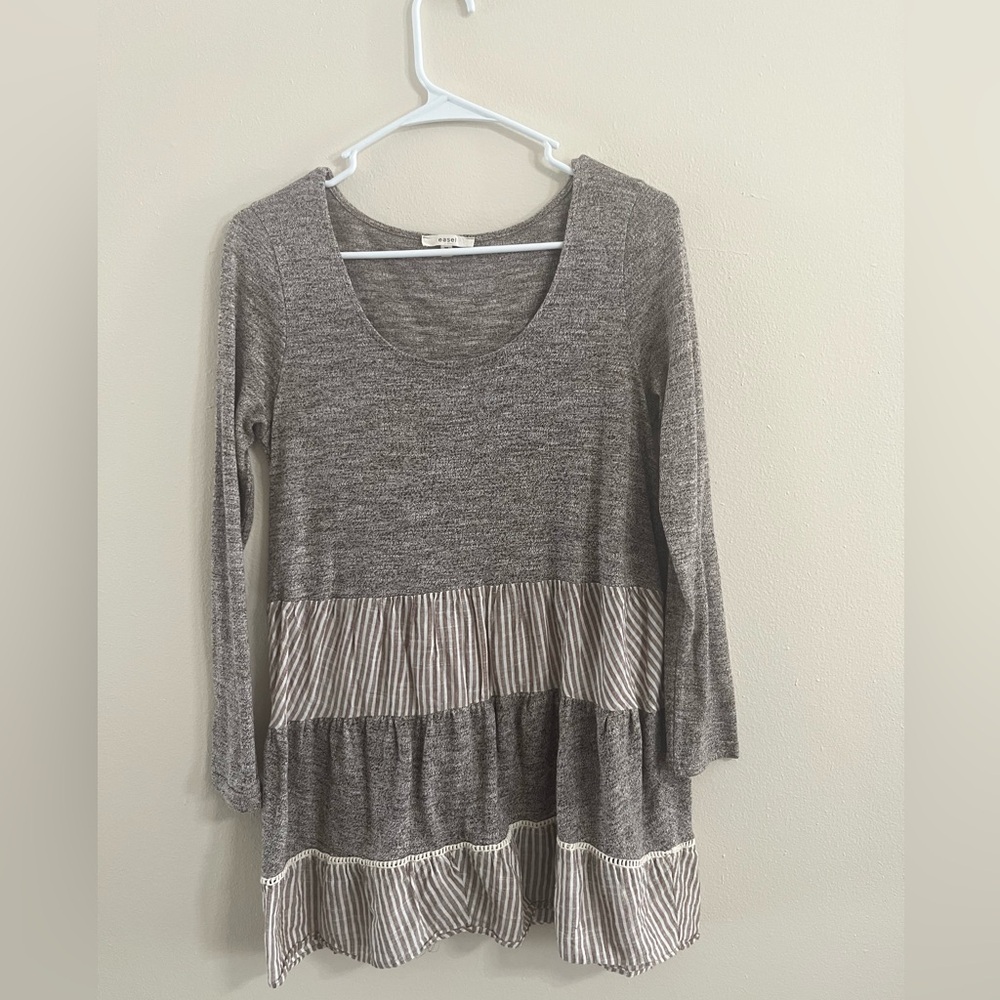Easel Gray and White Striped Tunic